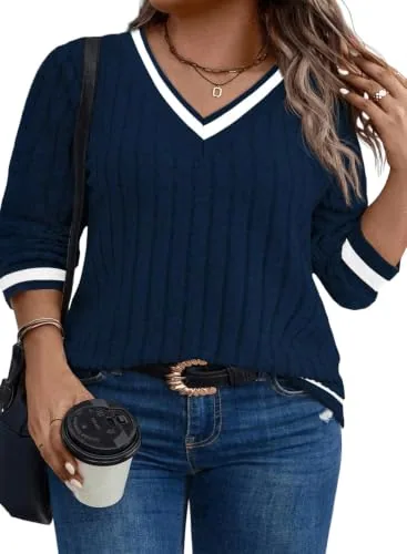 V Neck Long Sleeve Shirt VI, Blue