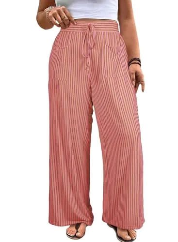 Striped High Waist Wide Leg Lounge Set, Orange Stripe