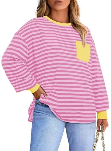 Crew Neck Long Sleeve Top, Pink