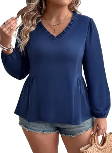 V Neck Long Sleeve Top, Sail Blue