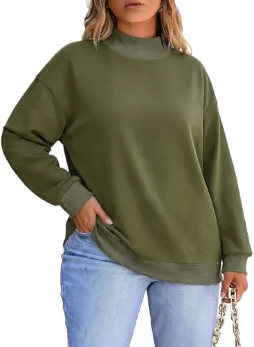 Mock Neck Long Sleeve Sweatshirt, Moss Green