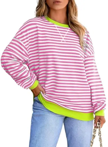 Striped Crew Neck Long Sleeve Sweatshirt II, Pink Stripe