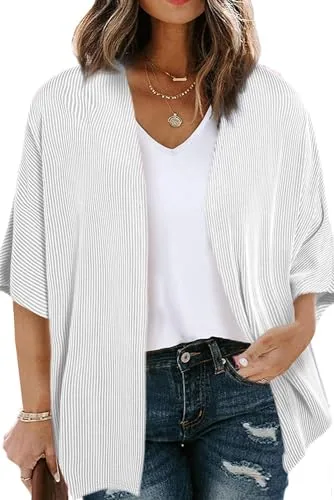 Ribbed Knit Loose Cardigan, White