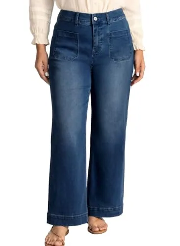 Elastic Waist Wide Leg Jeans II, Navy Blue