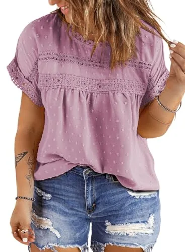 Chiffon Crew Neck Short Sleeve Shirt, Orchid Bouquet