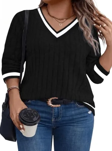 V Neck Long Sleeve Top IV, Black