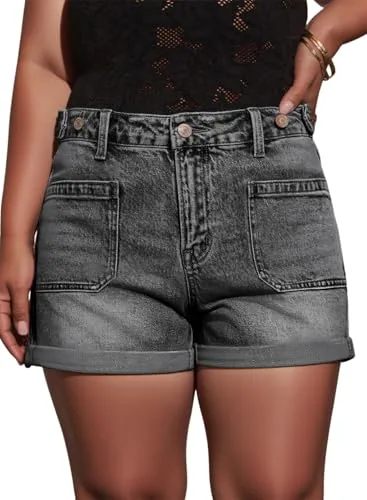 Denim High Waist Shorts, Gray