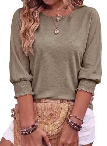 Round Neck 3/4 Sleeve Tee, Simply Taupe