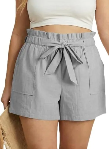 Linen Blend Drawstring Loose Shorts II, Medium Grey