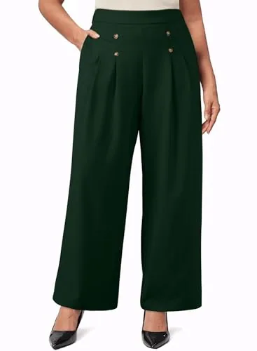 High Waist Wide Leg Pants III, Blackish Green
