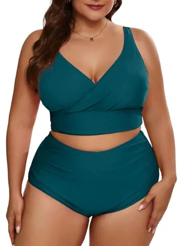 High Waist Bikini Set, Blackish Green