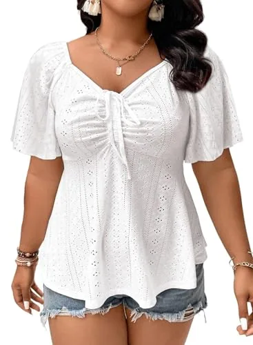 Lace Sweetheart Neck Short Sleeve Peplum Top, White