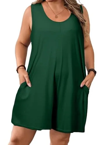 Crew Neck Sleeveless Loose One-Piece Swimsuit, Green