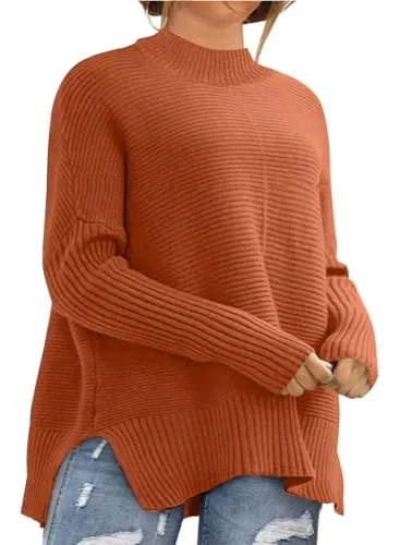 Ribbed Knit Crew Neck Long Sleeve Pullover Sweater, Gold Flame