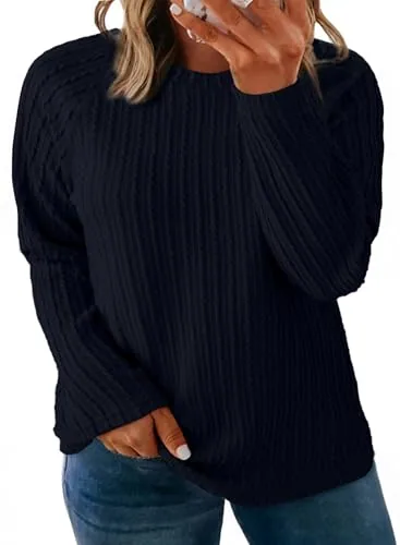 Crew Neck Long Sleeve Pullover Sweater, Navy Blue