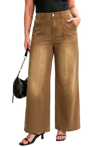 High Waist Wide Leg Jeans II, Brown