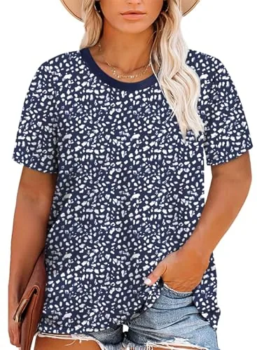 Polka Dot Crew Neck Short Sleeve Tee, Blue