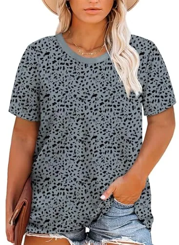 Polka Dot Crew Neck Short Sleeve Tee, Gray