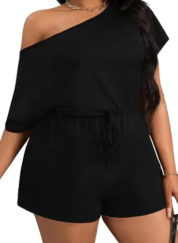 Off the Shoulder Short Sleeve Romper, Black
