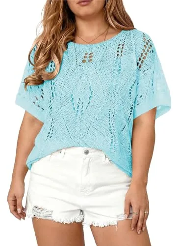 Off the Shoulder Short Sleeve Pullover Sweater, Beau Blue