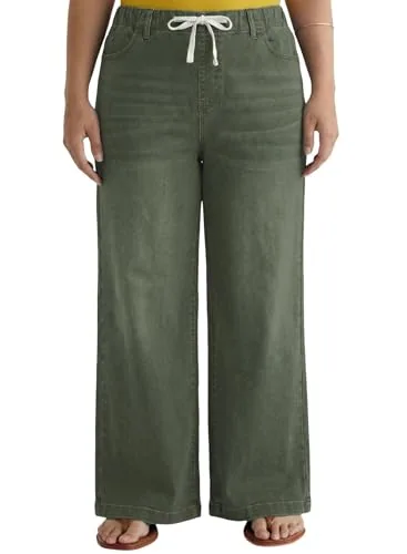 Elastic Waist Wide Leg Jeans, Four Leaf Clover