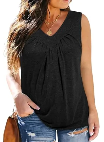 V Neck Sleeveless Loose Tank Top II, Black