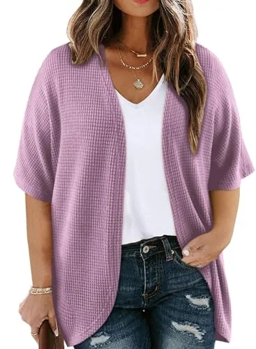 Loose Short Sleeve Kimono Cardigan, Purple