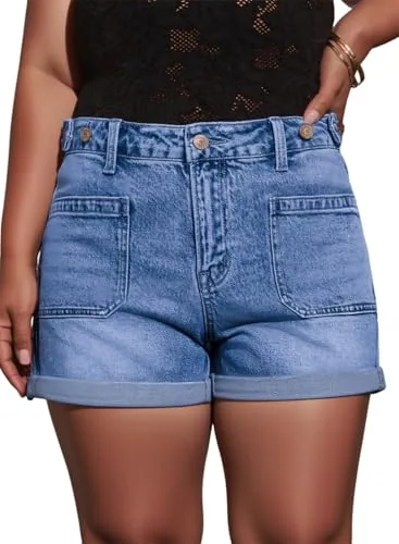 Denim High Waist Shorts, Ashleigh Blue