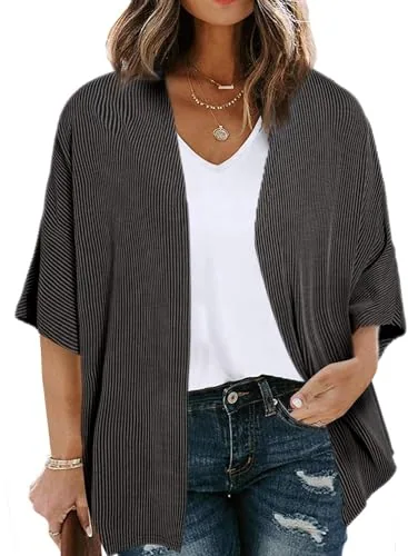 Ribbed Knit Loose Cardigan, Black
