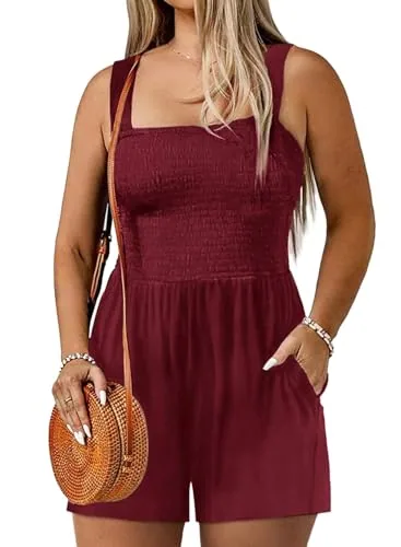 Square Neck Sleeveless Smocked Romper II, Red