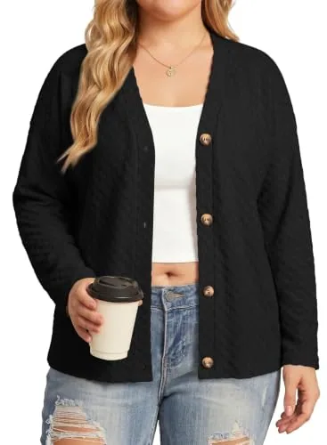 V Neck Long Sleeve Cardigan, Black