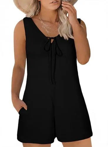 V Neck Sleeveless Loose Romper, Black
