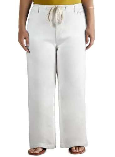 Elastic Waist Wide Leg Jeans, White