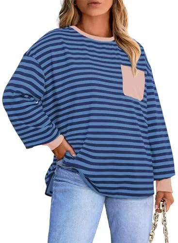 Crew Neck Long Sleeve Top, Blue