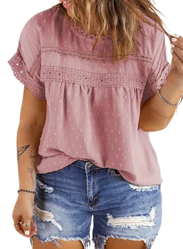 Crew Neck Short Sleeve Dress, Pink