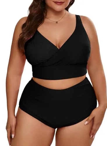 Colour Block High Waist Bikini Set, Black