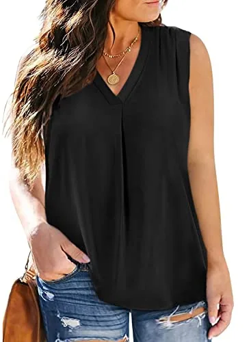 Chiffon V Neck Sleeveless Tank Top, Black