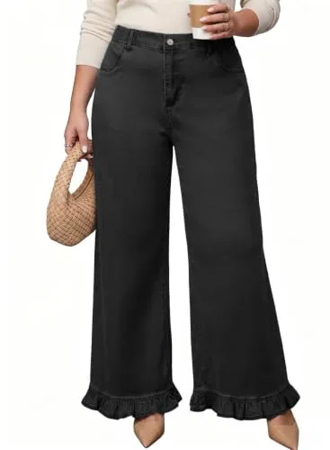 Wide Leg Jeans, Black
