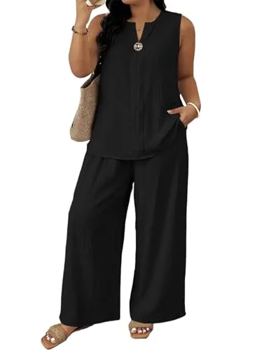High Waist V Neck Sleeveless Lounge Set, Black
