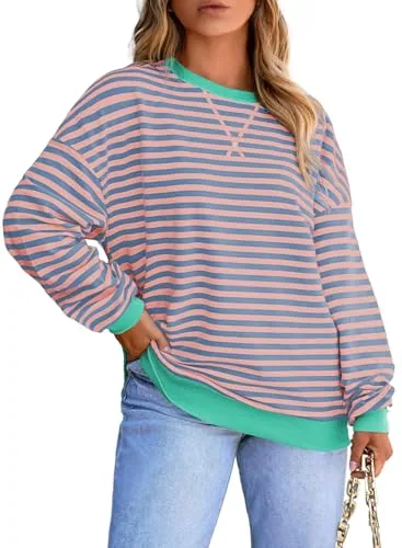 Striped Crew Neck Long Sleeve Sweatshirt II, Purple Stripe