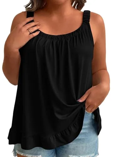 Scoop Neck Sleeveless Loose Tank Top, Black