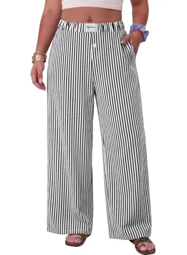 High Waist Pants V, Stripe Black