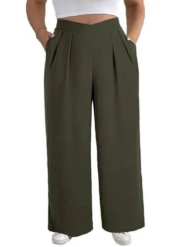 High Waist Wide Leg Pants, Moss Green