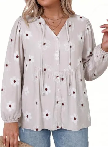 V Neck Long Sleeve Tunic, Gray