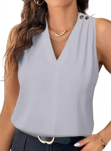 V Neck Sleeveless Dress, Gray
