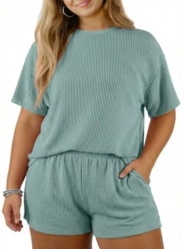 High Waist Pajama Set, Blue