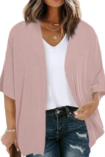 Ribbed Knit Half Sleeve Loose Swimsuit, Pink