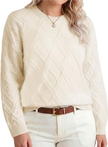 Ribbed Knit Crew Neck Sweater, Beige