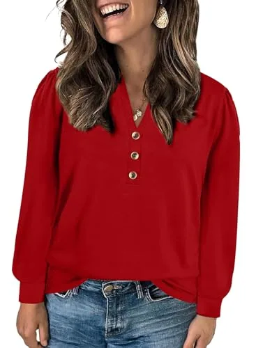 V Neck Long Sleeve Top V, Racing Red