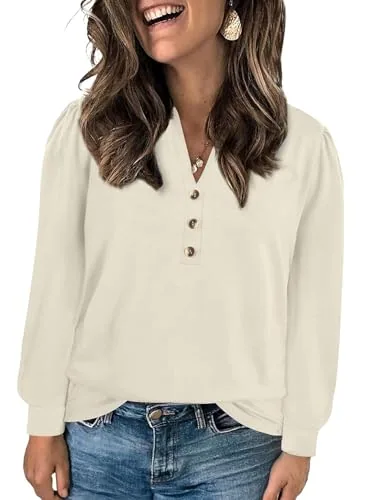 V Neck Long Sleeve Top V, Beige